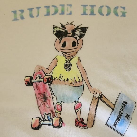 Vintage 1990 White Short Sleeve Rude Hog No Skateboarding T-shirt Men's L 42-44 - Picture 3 of 9